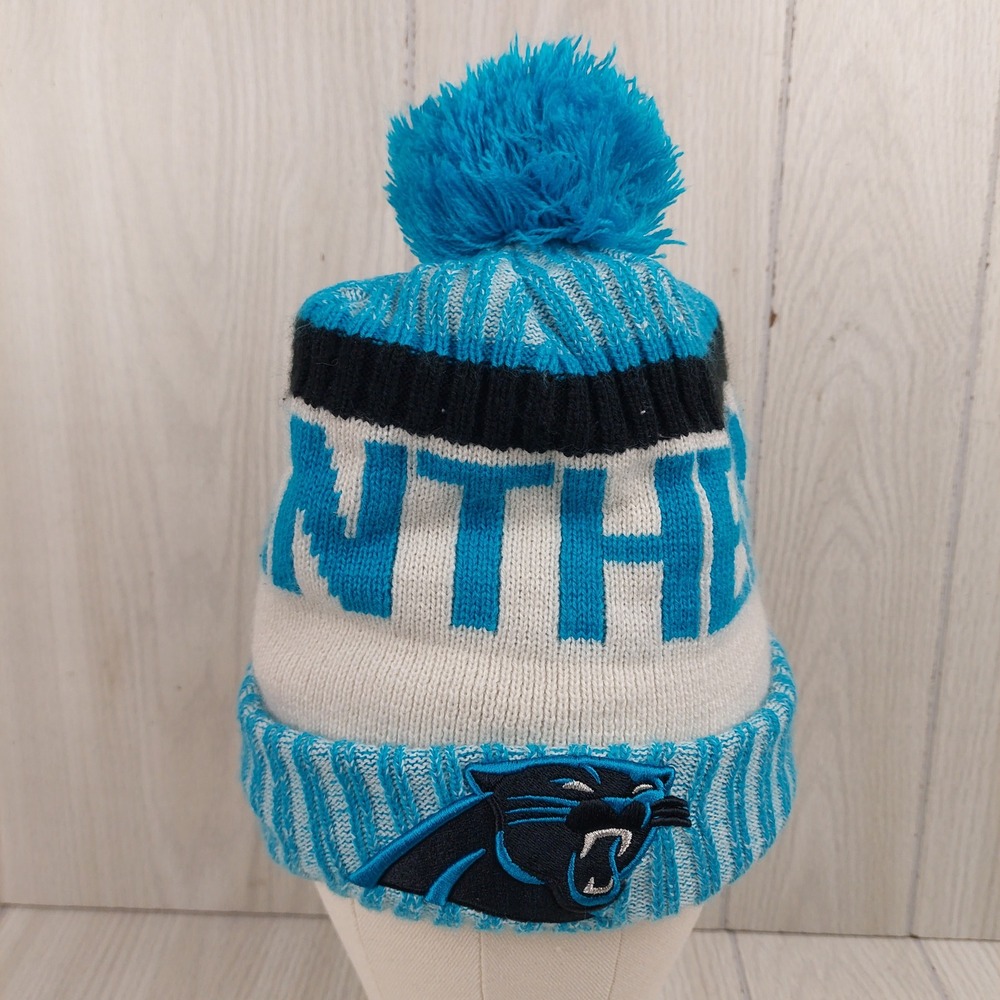 New Era Carolina Panthers‎ Knit Pom Beanie Hat NFL Blue White Black One Size